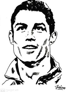 a black and white drawing of a man's face, with the name on it