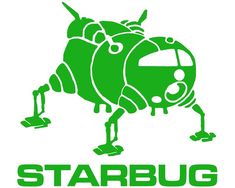 the logo for starbug is green and has an image of a robot on it