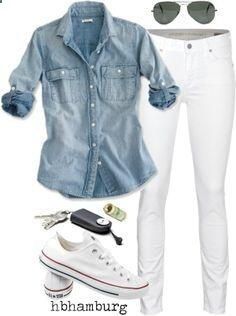 nice Hot New Styles! (windowshoponline.com) Witte Sneakers Outfit, Kemeja Denim, White Chucks, 일본 패션, Outfits With Converse, Mode Casual, 가을 패션, Fashion Mode, White Pants