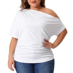 Agnes Orinda is a plus-size brand inspired by the needs of its customers. It can suit you on various occasions, and show your perfect curves through appropriate tailoring, and the comfortable fabric allows you to enjoy a pleasant experience. Elevate your work-to-weekend wardrobe with these essential off-the-shoulder short-sleeved t-shirts. The versatile Tee Tops are the perfect match for jeans or skirts and can be styled to suit your personal preference. Whether you're dressing up or down, these Short Sleeve Blouses, Plus Size Tops For Women, Off The Shoulder Tee, Casual Blouses, Perfect Curves, Plus Size Brands, Weekend Wardrobe, Hem Style, Peasant Tops