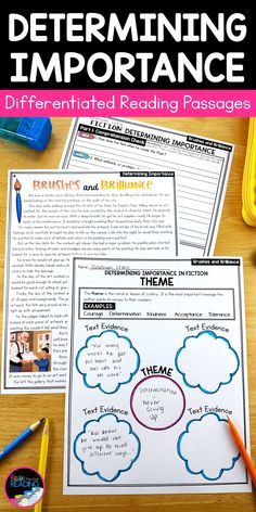 differentiated reading passages with the text'determining importance'and other information for students to use