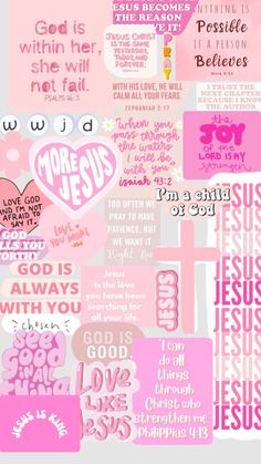 pink and white collage with the words jesus loves us, god is love for all