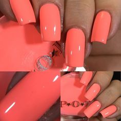 Coral Nail Ideas, Neon Coral Nails, Coral Pink Nails, Peach Nail Polish, Color Melon, Neon Pastel, Peach Nails, Coral Nails, Nails 2023