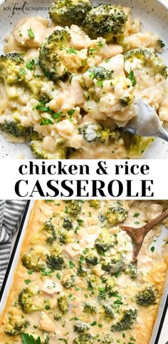 chicken and rice casserole with broccoli on top