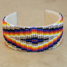 Zane Johnson Beaded Bracelet Navajo Fire Colors Indian Beadwork Southwestern Festival Cuff Bracelet With Round Beads, Southwestern Style Multicolor Beaded Bracelets With Large Beads, Southwestern Style Multicolor Beaded Cuff Bracelet, Multicolor Southwestern Beaded Bracelet, Navajo Beadwork, Indian Beadwork, Metal Bracelet, Indian Summer, Native Art