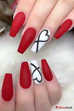 Cute Red Nails, Hot Nail Designs, Unghie Sfumate, French Pedicure, Red Acrylic Nails, Nail Designs Valentines, Red Nail Designs, White Nail Designs, White Nail