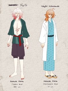 an anime character is standing next to another character with red hair and blue robes on