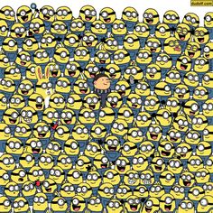 a large group of yellow and black cartoon characters with one person standing in the middle