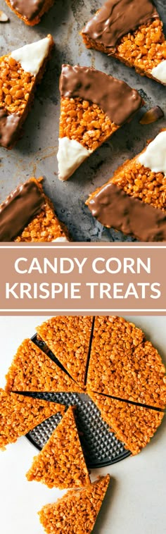 candy corn krispie treats on a baking sheet