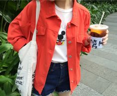 File 1b6d3252e3 large Casual Red Long Sleeve Denim Jacket, Casual Orange Summer Outerwear, Casual Red Denim Jacket For Streetwear, Red Summer Outerwear With Pockets, Casual Red Denim Jacket For Spring, Casual Red Denim Jacket With Pockets, Trendy Red Cotton Denim Jacket, Korean Student, Demin Jacket