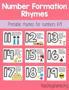 the number formation rhynes worksheet for numbers 1 - 11 with pictures