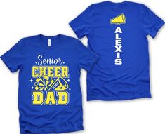 Senior Cheer Dad Shirt 2025,Glitter Senior Cheer Dad 2025 Shirt,Cheer Dad Tee,Cheer Dad,Custom Cheer Shirt,Custom Name This fun Senior Cheer Dad tee is perfect to wear for any game. This Bella Canvas tee is soft and great for everyday wear.  ♥ How To Order: ♥ HOW TO Order: 1) Select Shirt STYLE and COLOR from 1st drop down (see charts in pictures for options of colors for each style) 2) Choose the SHIRT SIZE from the 2nd drop down (see measurement charts in pictures, we highly recommend reviewin School Spirit Short Sleeve Top With Glitter Print, School Spirit Glitter Print Short Sleeve Top, Short Sleeve Tops With Glitter Print For School Spirit, Short Sleeve Glitter Print Top For Cheerleading, Short Sleeve Top With Glitter Print For Cheerleading, Custom Cheer Shirts, Cheer Dad Shirt, Cheer Dad Shirts, Cheer Shirt