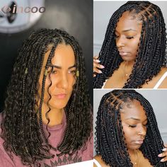 Bohemian Synthetic Bob Braided Wigs For Women Spring Afro Braids Full Lace Wigs Faux Locs Box Boho Goddess Knotless Braids Bob, Braided Bob Box Braids Boho, Small Knotless Boho Bob, Boohoo Knotless Braids Bob, Boho Distressed Faux Locs Bob, Box Braid Bob, Braid Bob, Short Bob Braids, Wigs Black