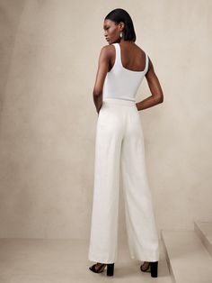 Salma Wide-Leg Linen Tuxedo Pant | Banana Republic Linen Tuxedo, Traditional Tuxedo, Tuxedo Pants, High Rise Pants, Luxury Linen, Side Stripe, Mini Fashion, Style Guide, Style Guides