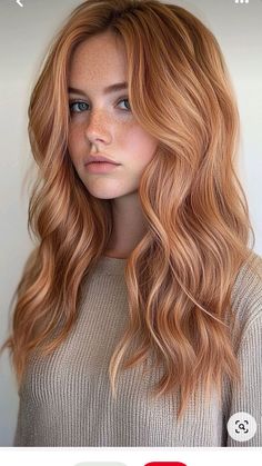 Hint Of Strawberry Blonde, Long Red Hair With Curtain Bangs, Blond To Strawberry Blond, Strawberry Highlights On Blonde Hair, Copper Hair For Blondes, Strawberry Blonde Hair With Brown Eyes, Reddish Blonde Brown Hair, Strawberry Blonde Color Melt, Blonde Amber Hair