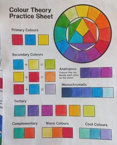 the color theory sheet shows what colors are used for each section of the coloring book