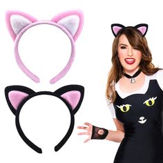 PRICES MAY VARY. 🐱 Elevate Your Look: Our Cat Ears Headband Set includes two charming headbands, perfect for enhancing any outfit with a touch of feline charm. Available in classic black and playful pink, these headbands are versatile and stylish. 🎉 Suitable for Parties: Whether it's a dollhouse-themed party or a kids' celebration, these headbands add a magical element to any occasion. Let your little one's imagination run wild as they embrace their inner kitty with these adorable accessories. Harajuku Pink Costume Accessories For Costume Party, Harajuku Style Pink Costume Accessories For Costume Party, Black Cat Ears Costume Accessories For Rave, Black Rave Cat Ears Costume Accessories, Black Rave Costume Accessories Cat Ears, Black Rave Costume Accessories With Cat Ears, Fitted Novelty Costume Accessories With Cat Ears, Novelty Cat Ears Costume Hat For Cosplay, Black Cat Ears Costume Hat For Party