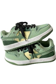 sage green star sneakers aesthetic shoes Green Shoes Aesthetic, Green Clothes Aesthetic, Aesthetic Shoes Sneakers, Shoes With Lights, Sneakers Aesthetic, Shoes Y2k, Green Shoe, Shoes Streetwear, Green Star