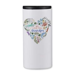 a white travel mug with the words, love is in the grandpa's heart