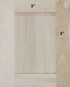 the measurements for an unfinished cabinet door with woodgrain and white paint on it