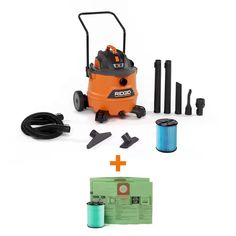 an image of a vacuum cleaner and cleaning supplies