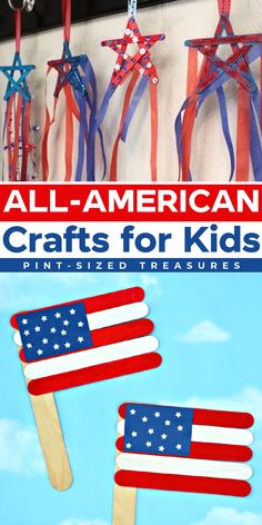 an american flag popsicle craft with the words all american crafts for kids on it