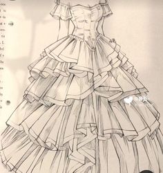 a drawing of a dress with layers on the bottom, and ruffles at the bottom