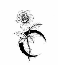 a black and white drawing of a rose with the letter g in it's center