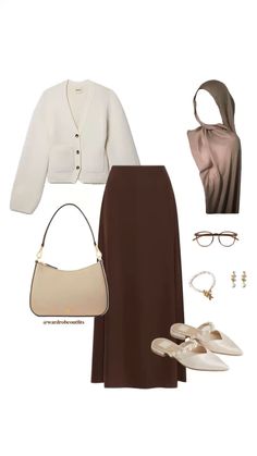 Skirt Hijab Outfit Summer, Brown Beige Outfit, Skirt Hijab Outfit, Aesthetic Hijab Outfit, Hijab Outfit Aesthetic, New Hijab, Smart Casual Women Outfits, Hijab Collection