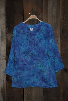 Batik Tunic in Blue Hues – Girl Intuitive Blue Fitted Tunic Kurta, Blue Long Sleeve Kurta With Batik Print, Fitted Blue Casual Tunic, Fitted Casual Blue Tunic, Casual Fitted Blue Tunic, Traditional Blue Printed Tunic, Blue V-neck Kurta For Spring, Blue Cotton V-neck Tunic, Casual Printed Blue Tunic