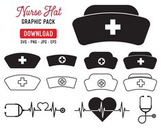 the nurse hat graphics pack includes medical symbols, and other medical related items to be used on