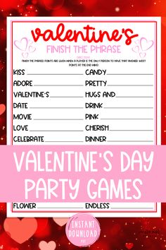 valentine's day party game with hearts and the words, valentine's day games