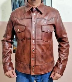 Men's Leather Shirt Genuine Lambskin Biker Brown Distressed Real Leather Jacket | eBay Mens Leather Shirt, Real Leather Jacket, Leather Shirt, Distressed Leather, Lambskin Leather, Beautiful Hand, Real Leather, Leather Men, Brown Leather