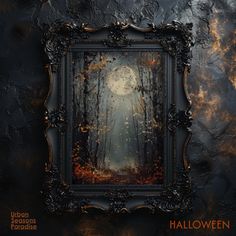 an image of a frame with the words halloween written on it in front of a dark background