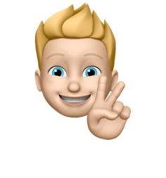 an emoticive man making the peace sign with his hand