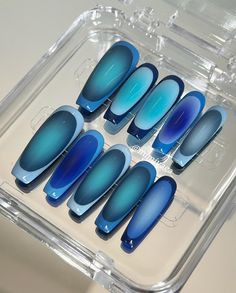 New set！ Obsessed with blue.💙 100% Handmade painting.🎨 Shop link in Bio . 🔗 Custom sizes, shapes！💅 #nail #nailart #naildesign #nails #naildesigns #blue #bluenails #pressons #pressonnails #gelnails #gel #nailpolish #nailinspo #nailfashion #nailswag #nailartist #nailshop #y2knails #coolnails #pressonnailset 2d Nails, Nail Organization, Painting Shop, Exotic Nails, Really Cute Nails, Soft Nails, Long Square Acrylic Nails