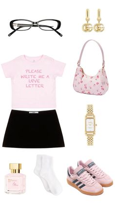 Pink Coquette Outfit, Pink Sambas, Sambas Black, Coach Strawberry, Strawberry Purse, Bayonetta Glasses, Coquette Outfit, Hamptons Coastal, Samba Outfit