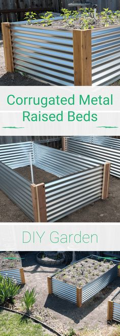 the garden bed is made out of metal sheets