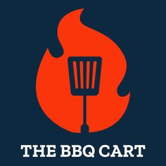 the bbq cart logo on a dark blue background with an orange flame in the center