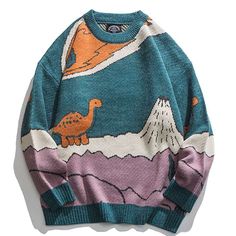 48139692802371|48139692835139|48139692867907|48139692900675 Dinosaur Sweater, Streetwear Sweater, Top Streetwear Brands, Streetwear Chic, Winter Knit Sweater, Streetwear Essentials, Vintage Pullovers, Women Sweaters Winter, Stylish Sweaters