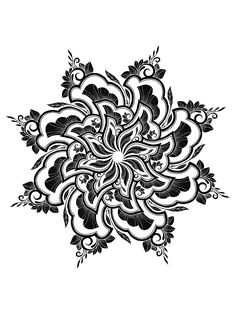 an intricate black and white flower design