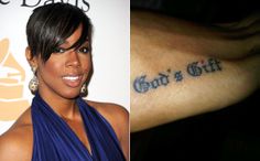 a woman with a small tattoo on her left arm next to an image of a person's wrist