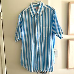 Short Sleeve Blue/White Striped Cotton Shirt From Polo/Ralph Lauren. Like Brand New, Also Have Another In Striped Green/White. Casual Blue Shirt For Daywear, Casual White Shirt For Daywear, Casual White Daywear Shirt, Brothers Shirts, Brooks Brothers, Casual Shirts For Men, Casual Button Down Shirts, Cotton Shirt, Polo Ralph