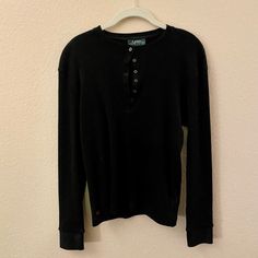 Ralph Lauren Ribbed Pull Over Shirt. New Condition. Never Worn. Black Ribbed Cotton Sweater, Black Cotton Top With Ribbed Collar, Casual Black Top With Ribbed Collar, Classic Fall Waffle Knit Tops, Casual Black Waffle Knit Top, Ralph Lauren Long Sleeve Winter Tops, Classic Ralph Lauren Winter Tops, Casual Ralph Lauren Sweater, Classic Ralph Lauren Fall Tops