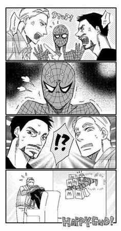 spider - man and his friends are talking to each other in the comic strip,