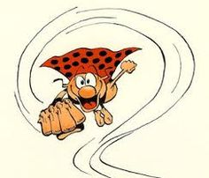 a cartoon character flying through the air with an umbrella