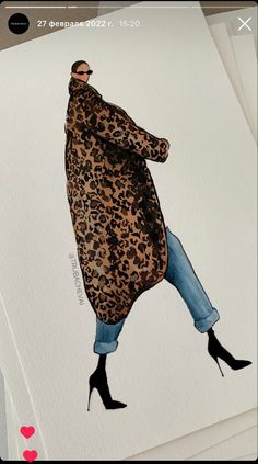 a drawing of a man in a leopard print coat and high heeled shoes is shown