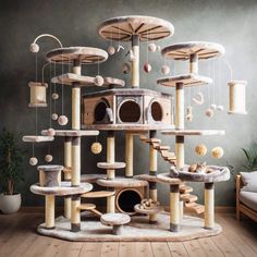 cat tree Cat Room Luxury, Cat Castle Luxury, Huge Cat Tree, Luxury Cat Room, Cat Set Up, Cat Corner Ideas, Cat Playroom, Cat Tree Ideas, Cat Room Ideas