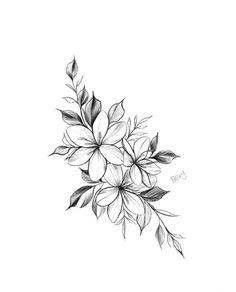 a black and white drawing of flowers