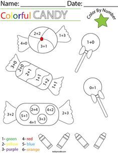 color by number worksheet for kids to learn how to draw candy and numbers